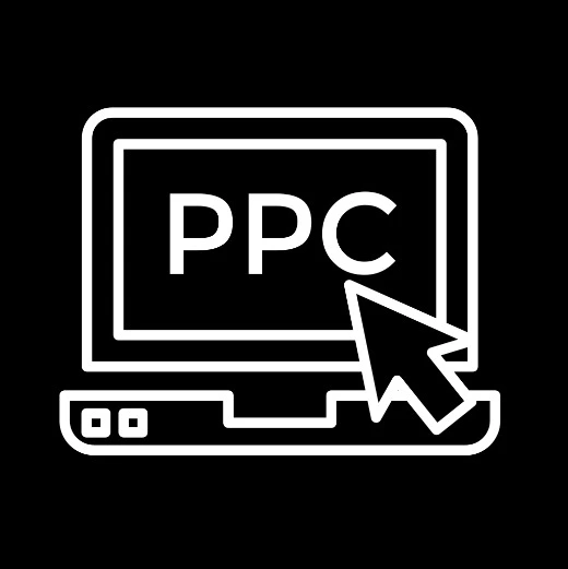 White outline icon of PPC Advertising